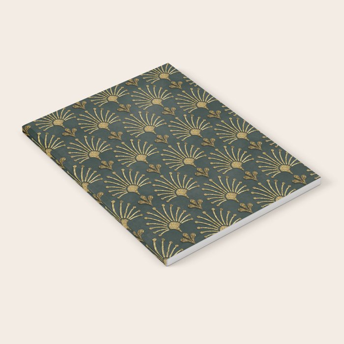 Retro Art Deco Pattern Gold On Green Velvet Notebook Gallery Image 2