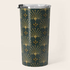 Retro Art Deco Pattern Gold On Green Velvet Travel Mug Gallery Image 3