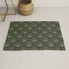 Retro Art Deco Pattern Gold On Green Velvet Rug Gallery Image 1