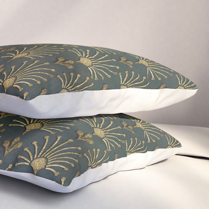 Retro Art Deco Pattern Gold On Green Velvet Pillow Sham Gallery Image 3