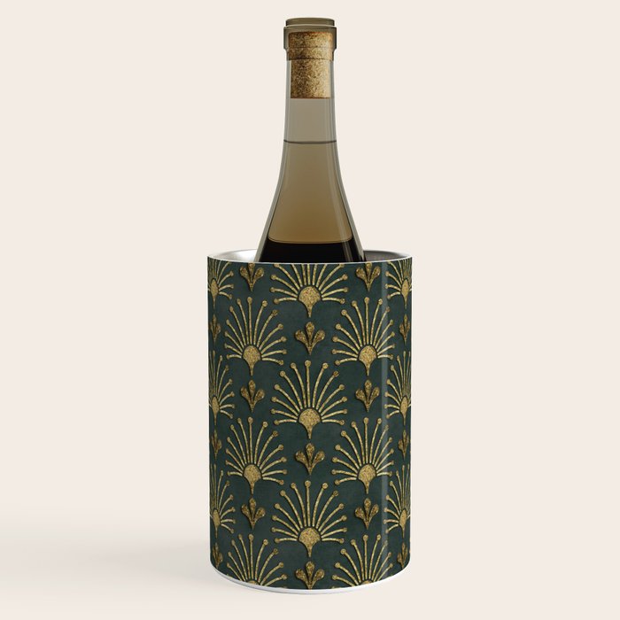 Retro Art Deco Pattern Gold On Green Velvet Wine Chiller Gallery Image 1