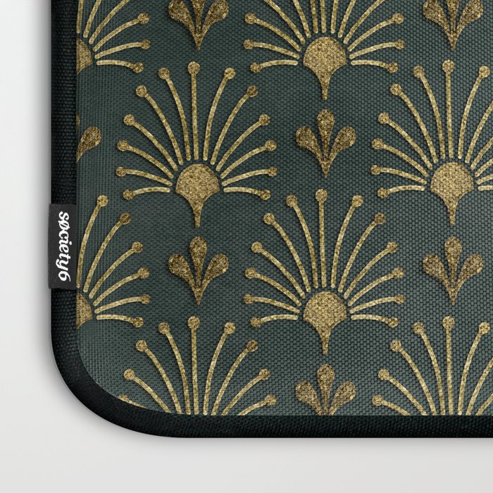 Retro Art Deco Pattern Gold On Green Velvet Laptop Sleeve Gallery Image 3
