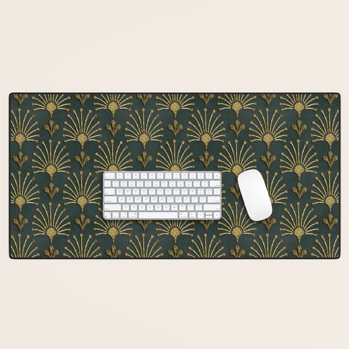 Retro Art Deco Pattern Gold On Green Velvet Desk Mat Gallery Image 1