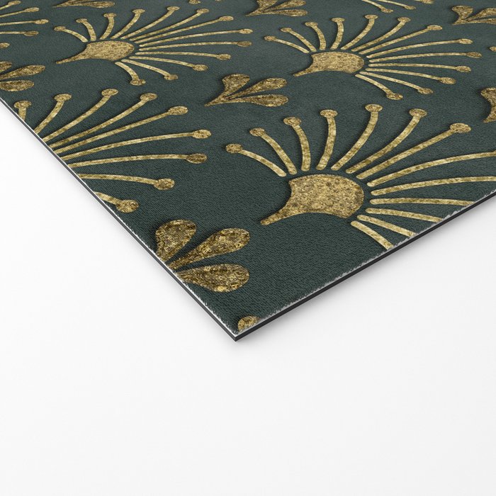 Retro Art Deco Pattern Gold On Green Velvet Welcome Mat Gallery Image 2