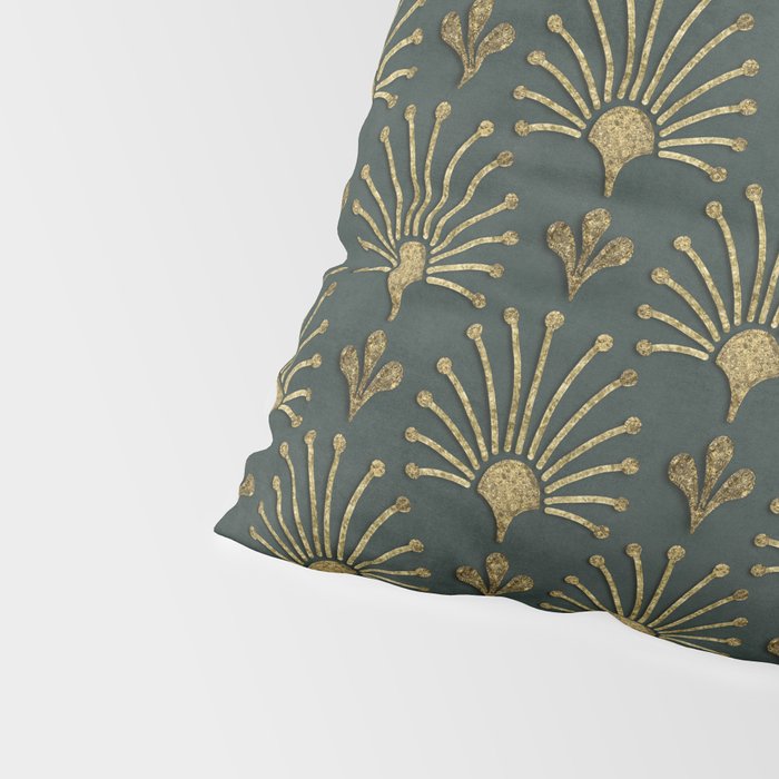 Retro Art Deco Pattern Gold On Green Velvet Pillow Sham Gallery Image 4