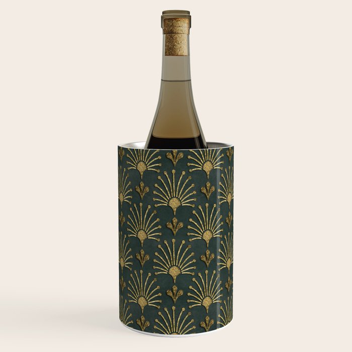Retro Art Deco Pattern Gold On Green Velvet Wine Chiller Gallery Image 2