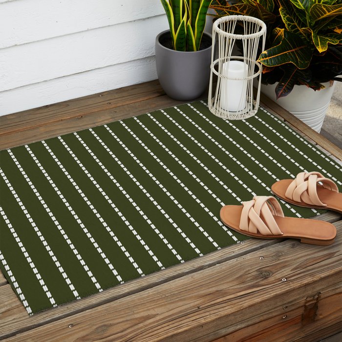 Dashed Lines (Olive Green) Outdoor Rug Gallery Image 2