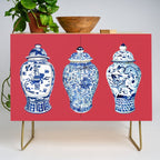 GINGER JAR TRIO ON RED Credenza Gallery Image 1