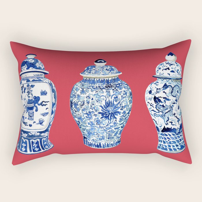 GINGER JAR TRIO ON RED Rectangular Pillow Gallery Image 2