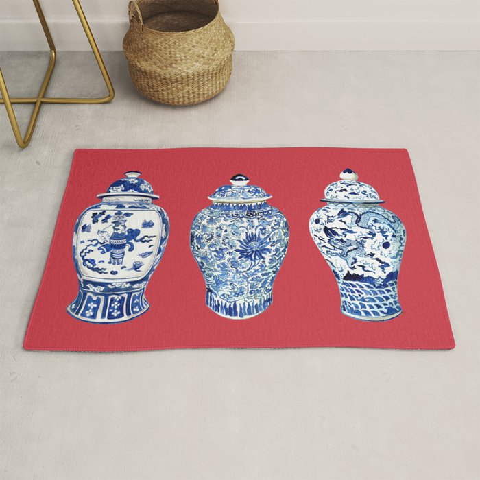GINGER JAR TRIO ON RED Rug Gallery Image 1