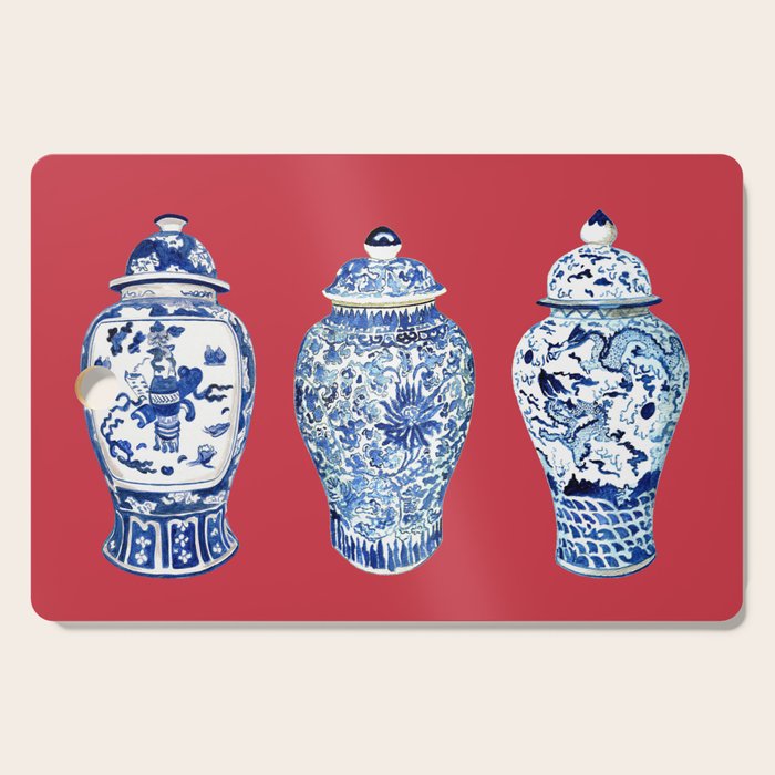 GINGER JAR TRIO ON RED Cutting Board Gallery Image 1