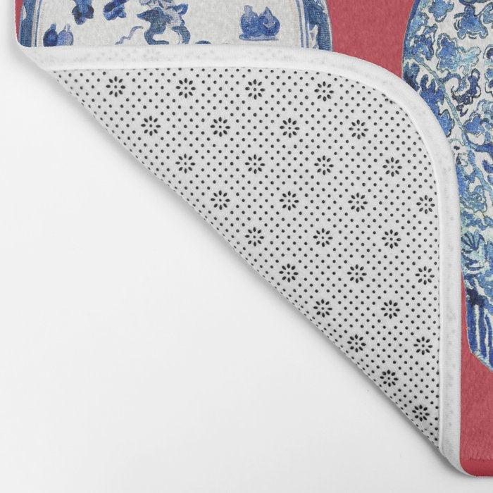 GINGER JAR TRIO ON RED Bath Mat Gallery Image 2