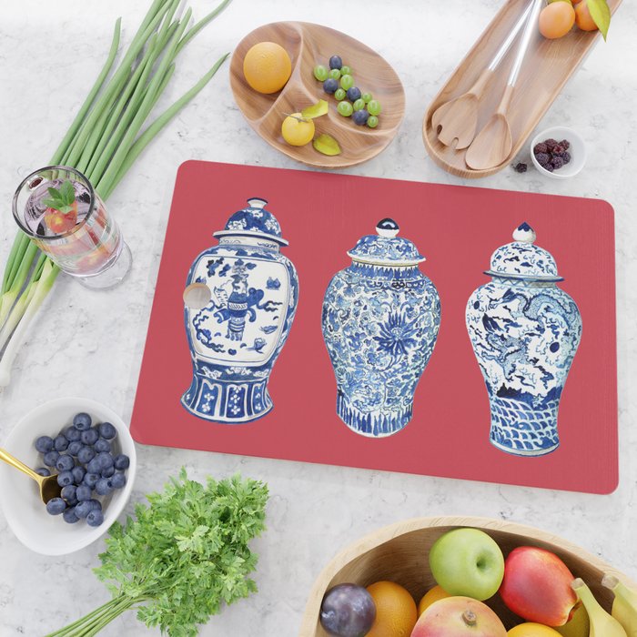 GINGER JAR TRIO ON RED Cutting Board Gallery Image 2