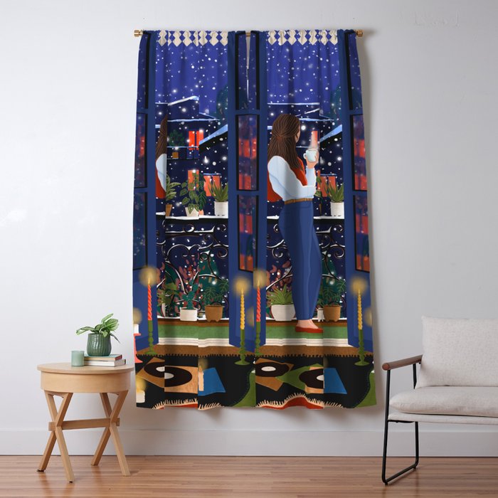Romantic Snowy City Night Window Curtain Gallery Image 5