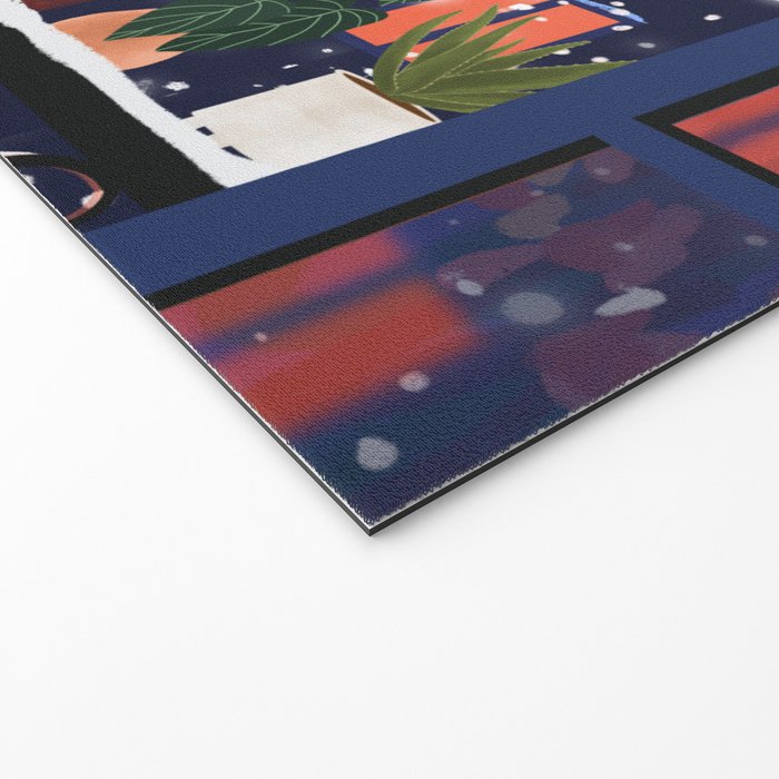 Romantic Snowy City Night Welcome Mat Gallery Image 2