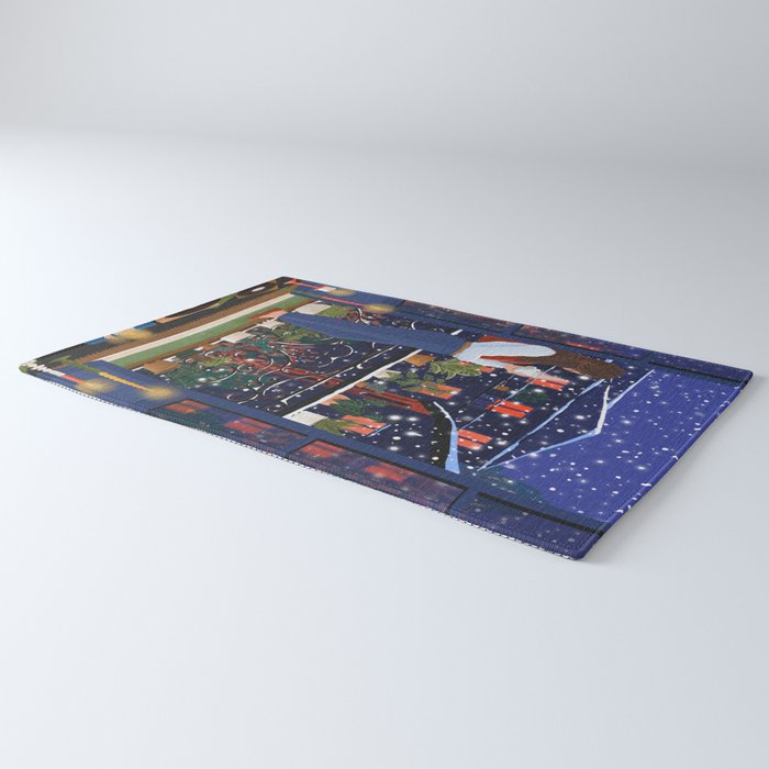 Romantic Snowy City Night Rug Gallery Image 3