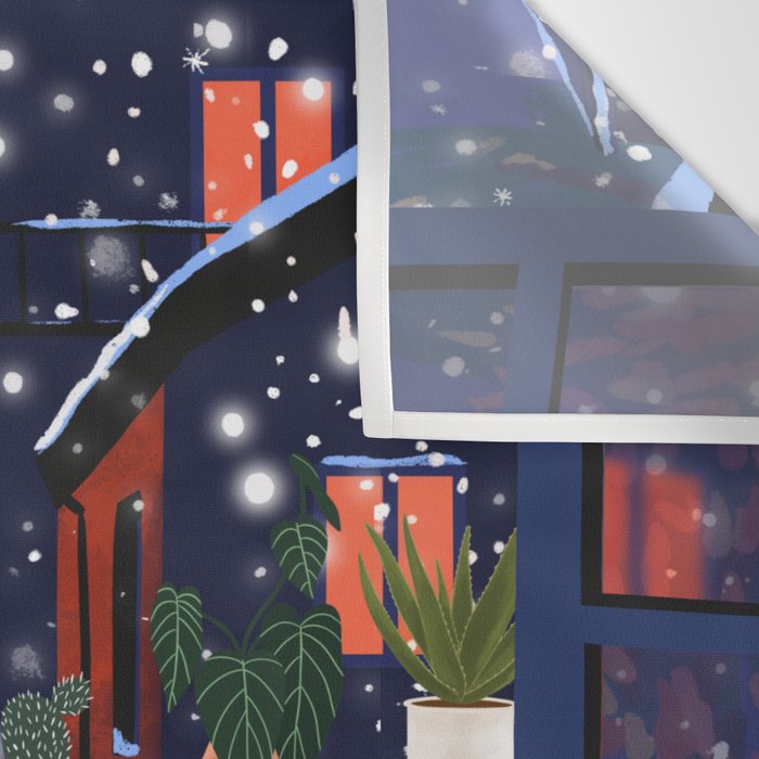 Romantic Snowy City Night Wall Tapestry Gallery Image 3