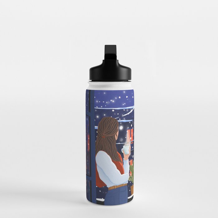 Romantic Snowy City Night Water Bottle Gallery Image 3