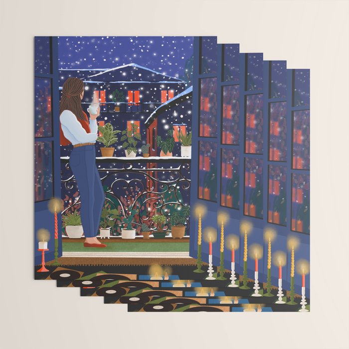 Romantic Snowy City Night Wrapping Paper Gallery Image 3