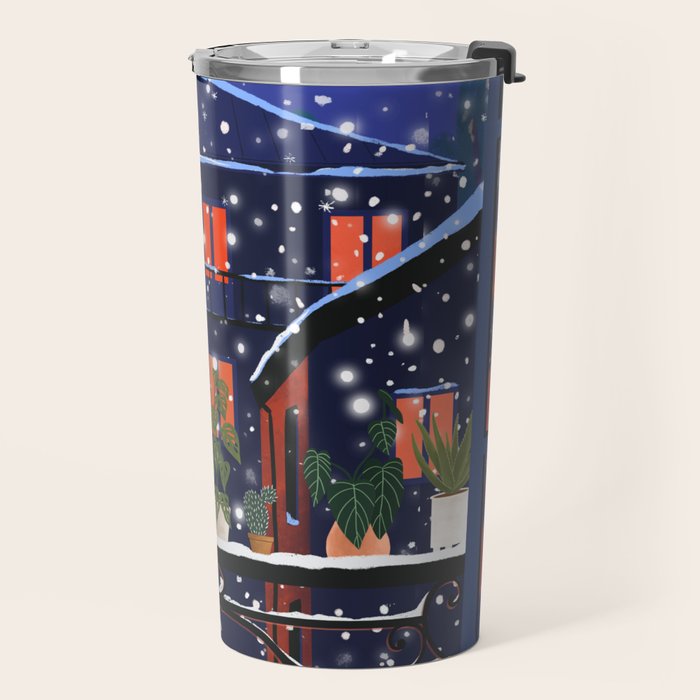 Romantic Snowy City Night Travel Mug Gallery Image 2