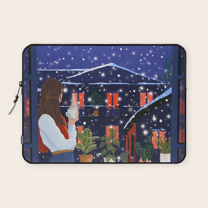 Romantic Snowy City Night Laptop Sleeve Gallery Image 1