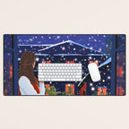 Romantic Snowy City Night Desk Mat Gallery Image 1