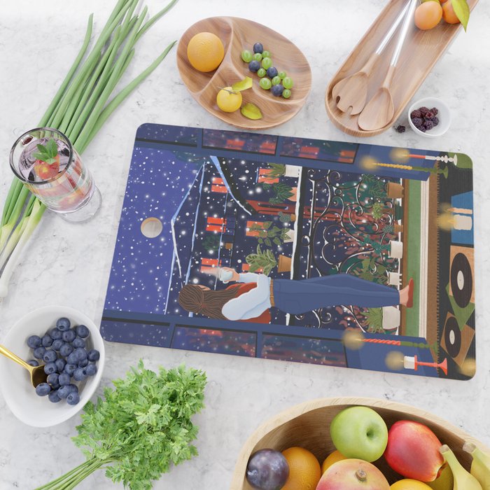Romantic Snowy City Night Cutting Board Gallery Image 2