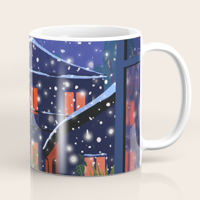 Romantic Snowy City Night Coffee Mug Gallery Image 1