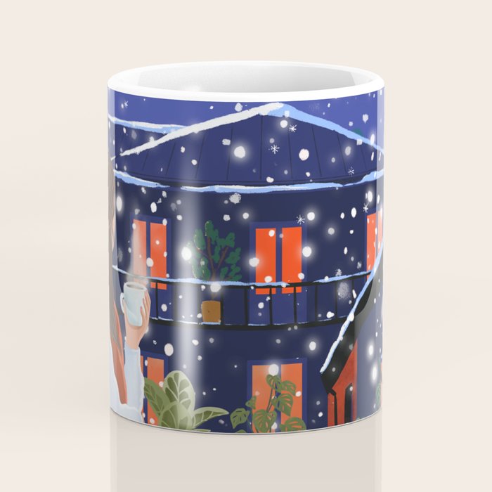 Romantic Snowy City Night Coffee Mug Gallery Image 4