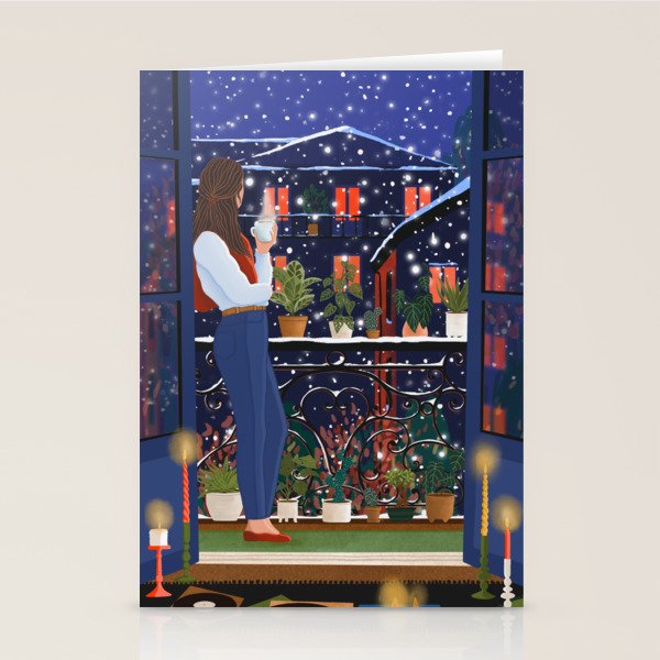 Romantic Snowy City Night Stationery Card Gallery Image 2