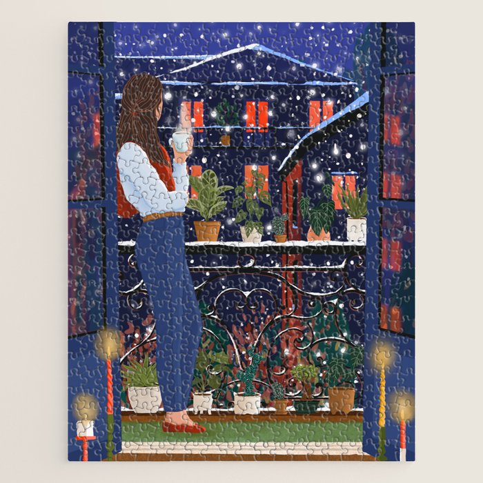 Romantic Snowy City Night Jigsaw Puzzle Gallery Image 1