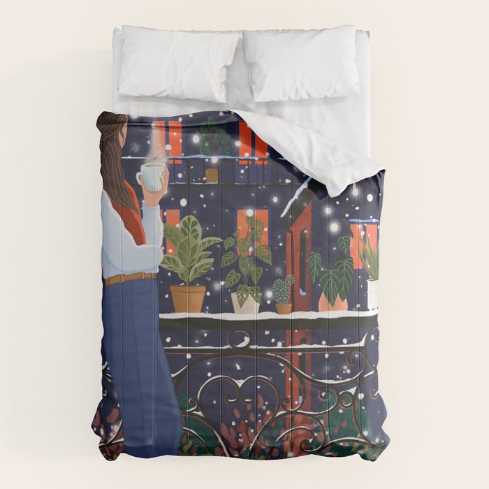 Romantic Snowy City Night Comforter Gallery Image 6