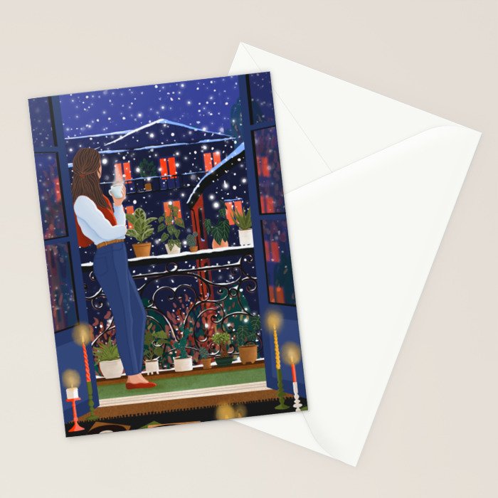 Romantic Snowy City Night Stationery Card Gallery Image 2