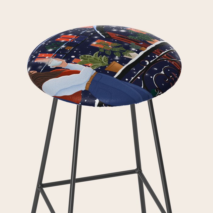 Romantic Snowy City Night Stool Gallery Image 2