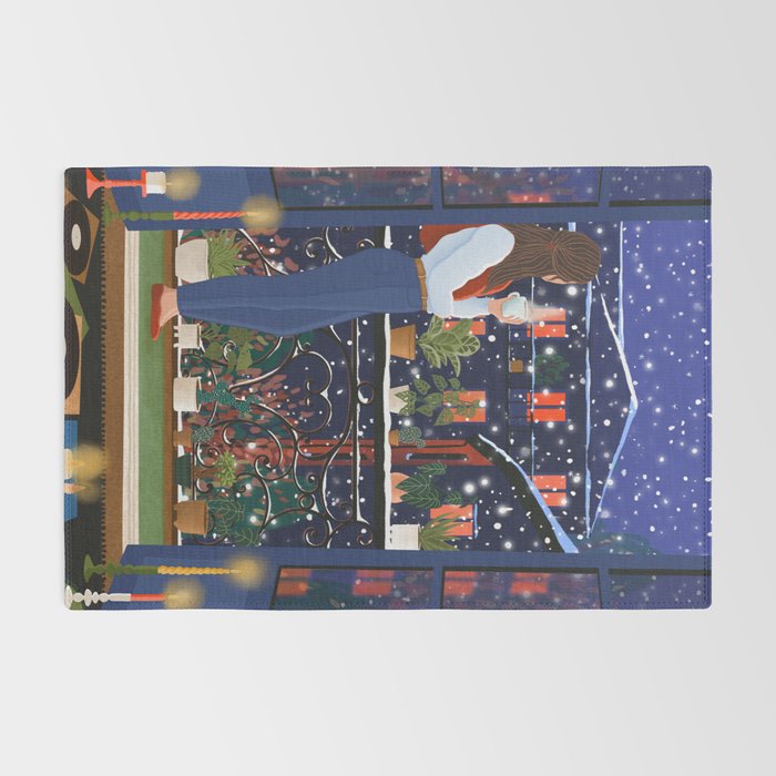 Romantic Snowy City Night Rug Gallery Image 2
