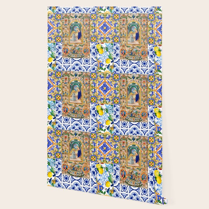 Italian,Sicilian art,holy Mary,Virgin Mary,maiolica,tiles,lemons,Citrus  Wallpaper Gallery Image 2
