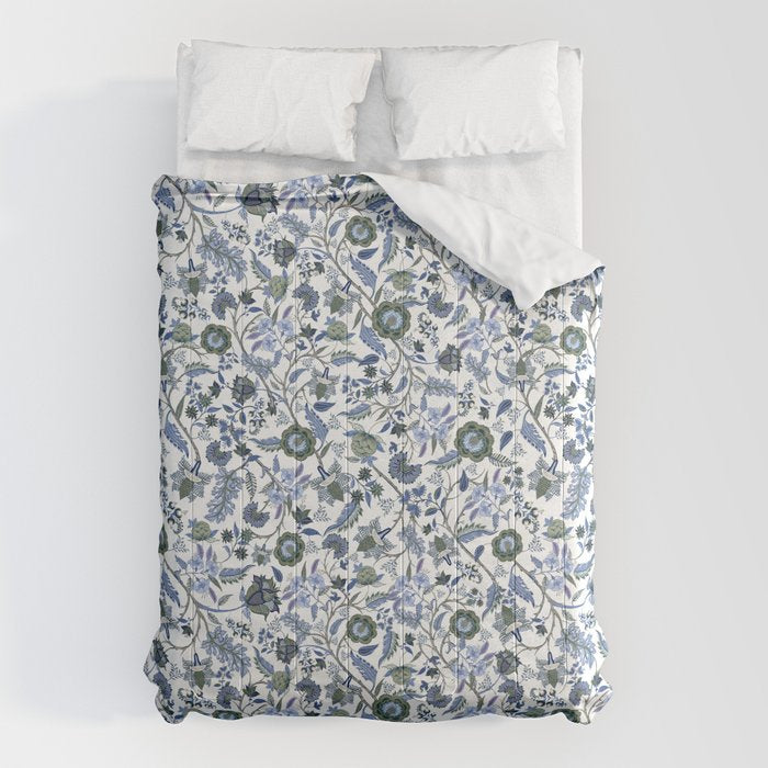 Blue Chinoiserie, Chintz, Indian, vintage floral, 70s,  Comforter Gallery Image 6
