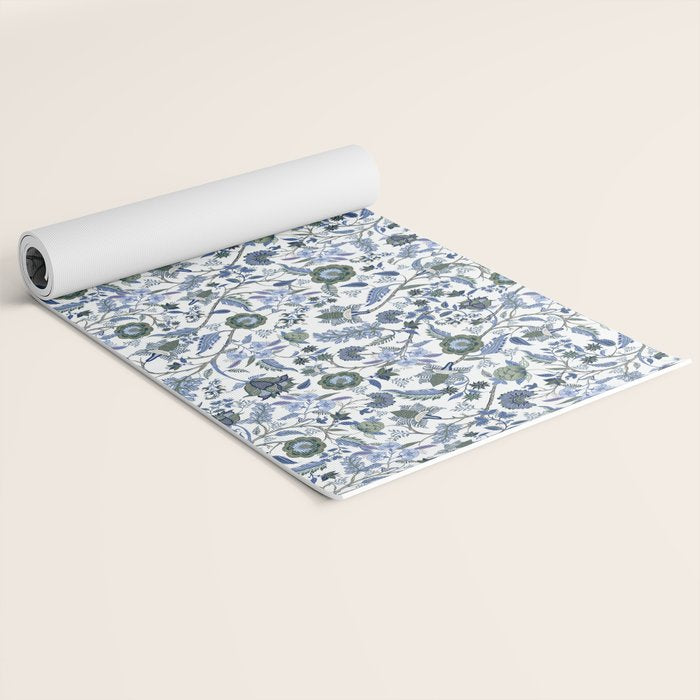 Blue Chinoiserie, Chintz, Indian, vintage floral, 70s,  Yoga Mat Gallery Image 2