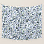Blue Chinoiserie, Chintz, Indian, vintage floral, 70s,  Wall Tapestry Gallery Image 4