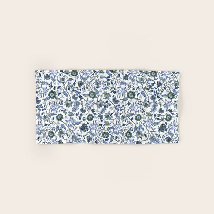 Blue Chinoiserie, Chintz, Indian, vintage floral, 70s,  Bath Towel Gallery Image 1