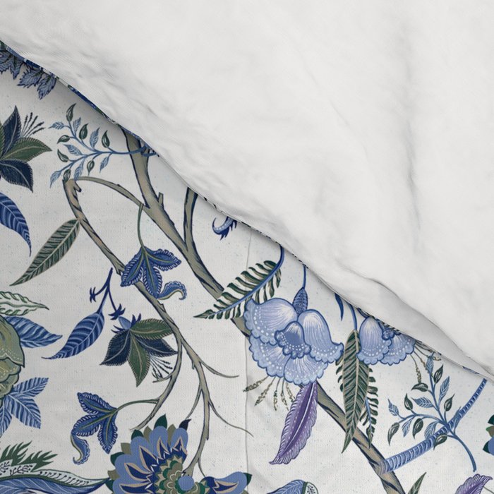 Blue Chinoiserie, Chintz, Indian, vintage floral, 70s,  Comforter Gallery Image 4