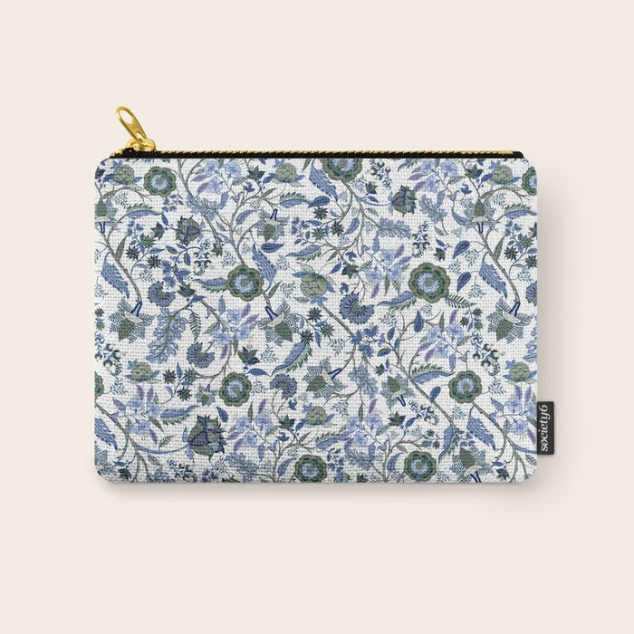 Blue Chinoiserie, Chintz, Indian, vintage floral, 70s,  Carry All Pouch Gallery Image 1