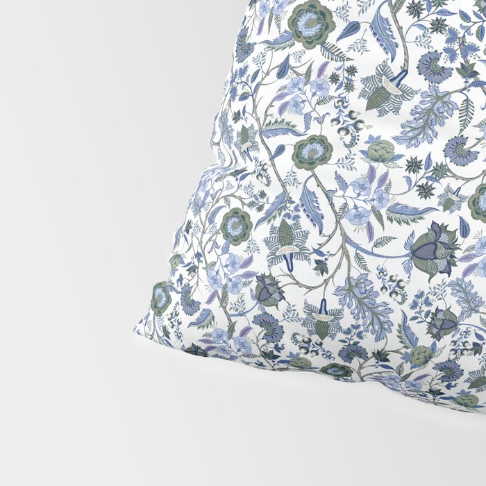Blue Chinoiserie, Chintz, Indian, vintage floral, 70s,  Pillow Sham Gallery Image 4