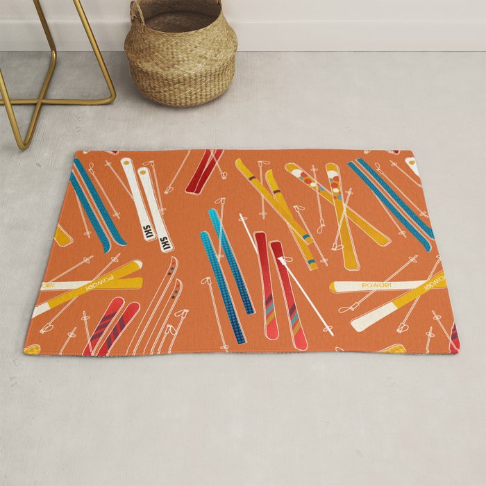 Retro Ski Pattern Illustration Rug Gallery Image 1