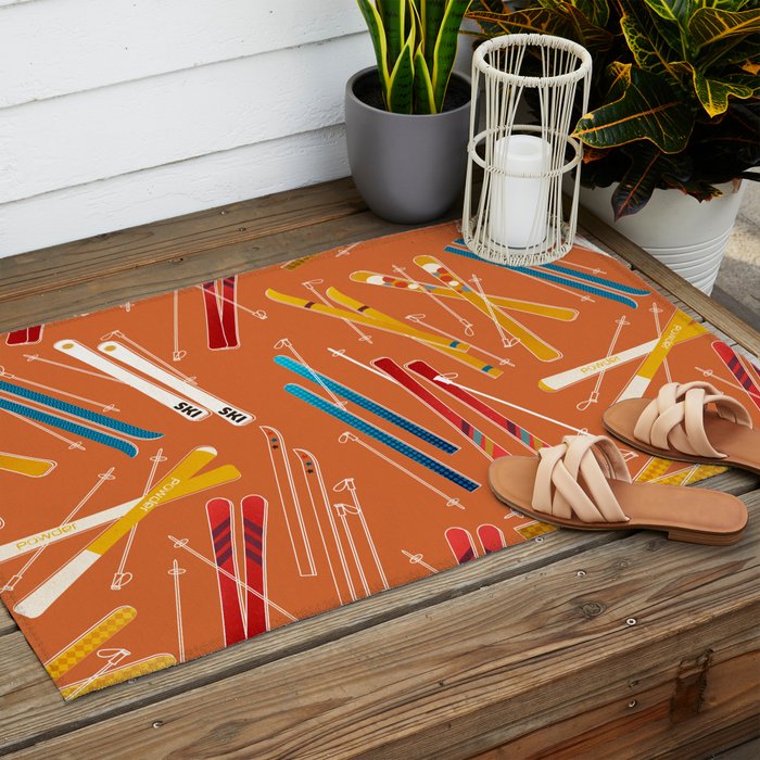 Retro Ski Pattern Illustration Outdoor Rug Gallery Image 2