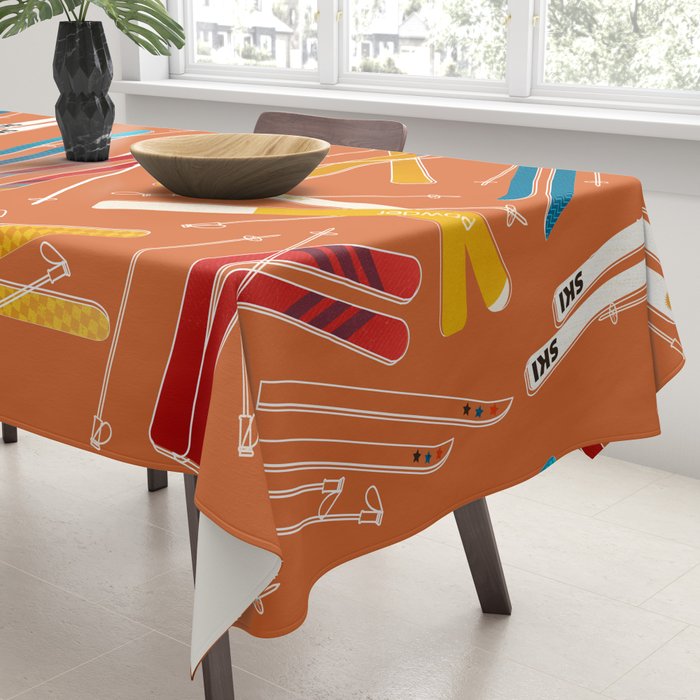 Retro Ski Pattern Illustration Tablecloth Gallery Image 3