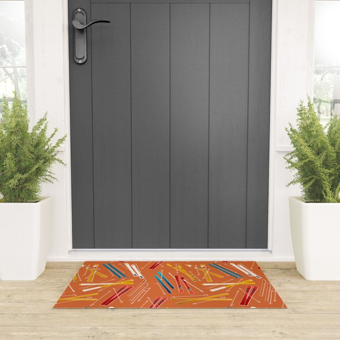 Retro Ski Pattern Illustration Welcome Mat Gallery Image 3
