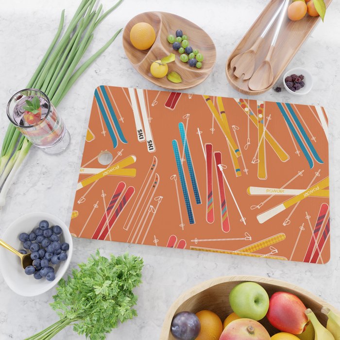 Retro Ski Pattern Illustration Cutting Board Gallery Image 2
