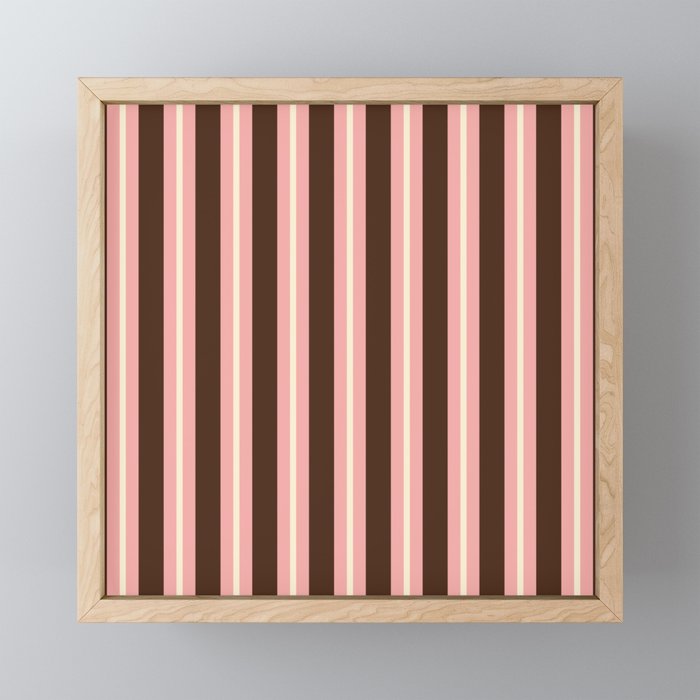 Old Fashioned Double Stripes Brown Pink Cream Narrow Vertical Stripe Pattern Mini Art Print Gallery Image 1