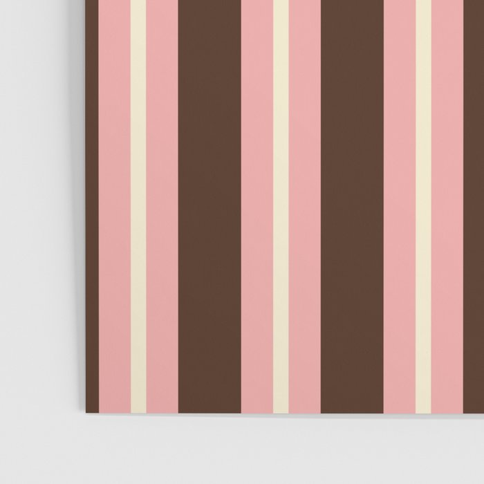Old Fashioned Double Stripes Brown Pink Cream Narrow Vertical Stripe Pattern Poster Gallery Image 3